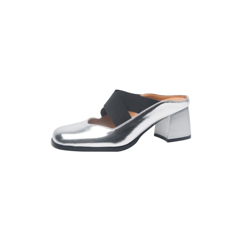 2024 Fashion High Heeled Square Head Sandals 32-46 Solid Color Set Feet Rear Empty Sandals For Women - Image 1