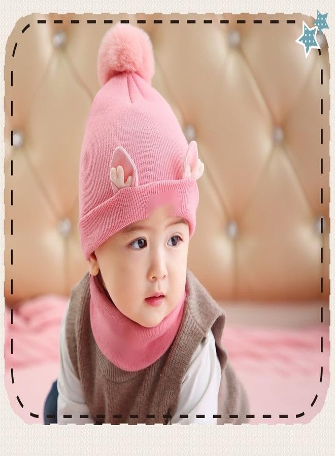 طقم قبعة ووشاح شتوي محبوك للأطفال من ريتشمن كيدز، مصنوع من الصوف الناعم والأكريليك، مع كرة بوم بوم، وغطاء للرقبة (وردي، من 6 أشهر إلى 3 سنوات) - Image 3