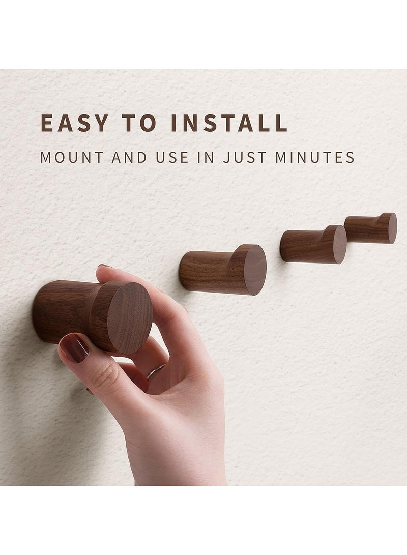 Loquat 4pcs Rustic Walnut Wood Coat Hooks Set, Modern Handcrafted Wooden Pegs, Non-Slip, Easy Install, for Hanging Hats, Coats, Multi-Purpose Wall Decor - Image 1