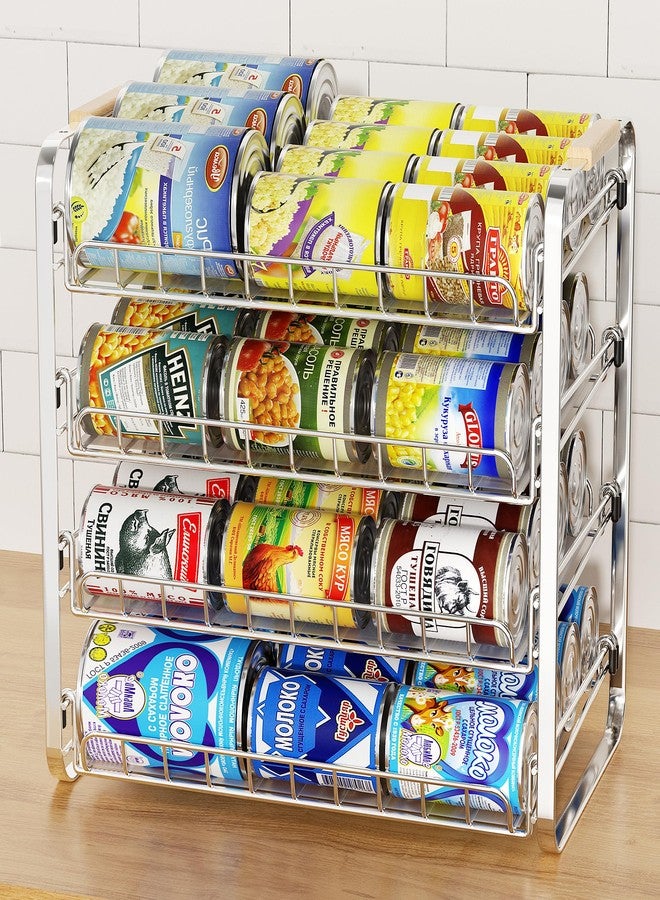 MAXIFFE منظم علب ماكسيف ذو 4 طبقات، قابل للتعديل وسهل التركيب، مصنوع من المعدن المتين، يتسع لـ 48 علبة، رف تخزين للمشروبات الغازية والفواكه، لون كروم مطفي، مناسب لسطح الطاولة - Image 1