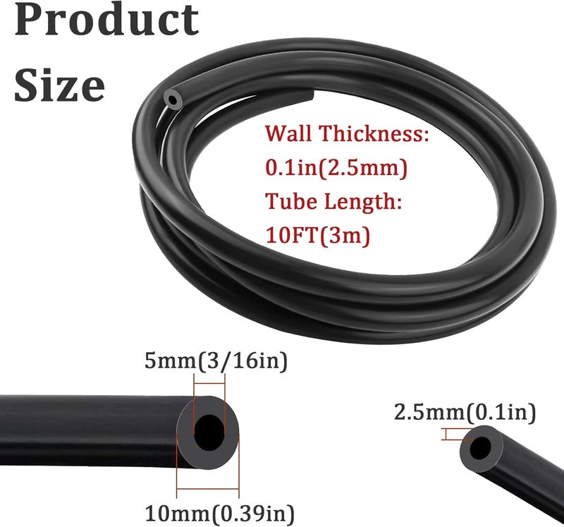 vvag 10 FT Vacuum Hose Automotive, Tubing Hose Silicone Pipe Vacuum Hose Kit Vacuum Tubing Hose Line Replacement Car Accessories for Car Truck SUV(Black) (3/16 Inch) - Image 2