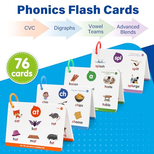 BenBen Phonics Flash Cards 76 Cards 24 Principles Learn to Read Phonics Games CVC Digraphs Blends Long Vowel Sounds Classroom Homeschool Educational Toys for Kids Ages 48 Kindergarten 1st 2nd Grade - Image 5