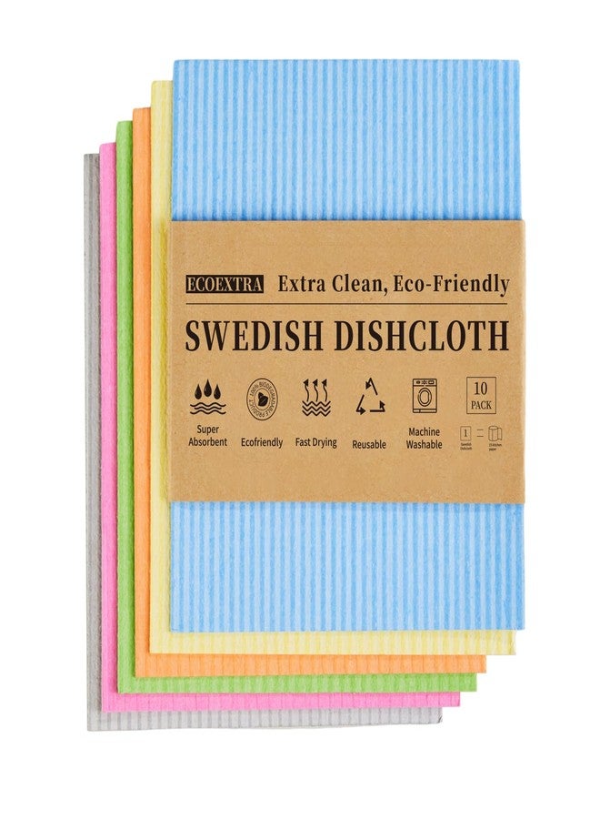 ECOEXTRA Swedish Dishcloths for Kitchen 10 Pack, Cellulose Sponge Cloths of Reusable Dish Cloths for Cleaning,Super Absorbent Dish Towels for Washing Dishes - Image 1
