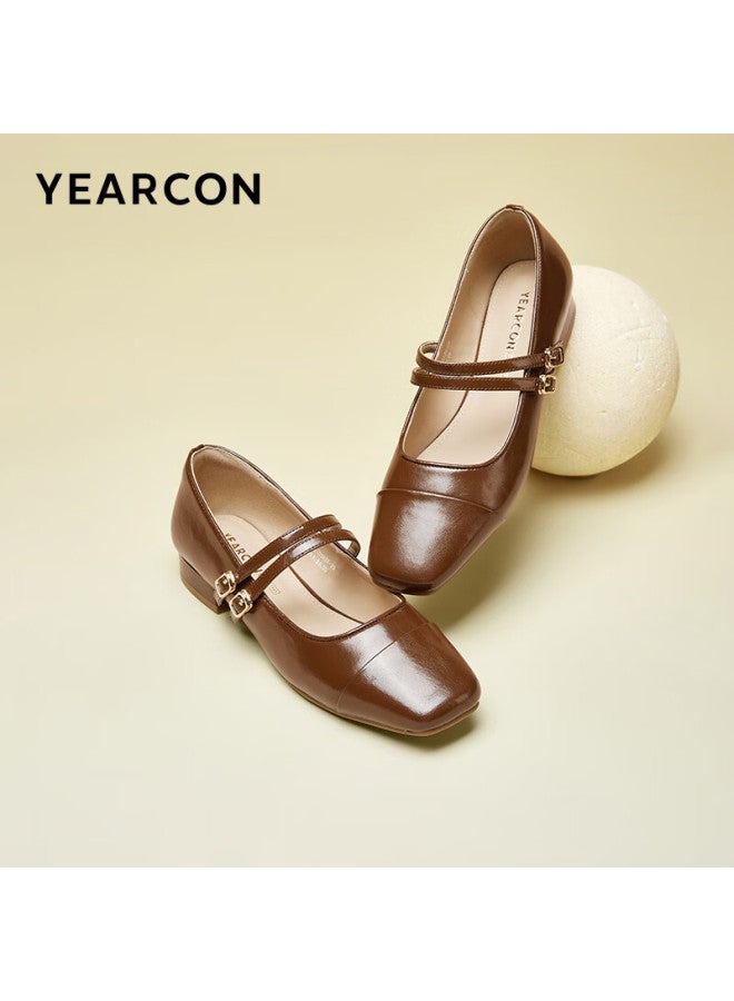 YEARCON Yierkang Women's Shoes French Style Chanel-inspired Single Shoes Shallow Mouth Retro Low-heeled Mary Jane Shoes 10562w Brown Size 38 - Image 1