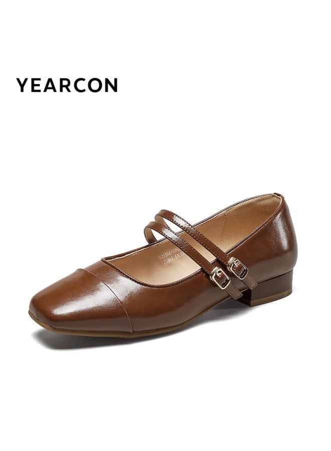 YEARCON Yierkang Women's Shoes French Style Chanel-inspired Single Shoes Shallow Mouth Retro Low-heeled Mary Jane Shoes 10562w Brown Size 38 - Image 4