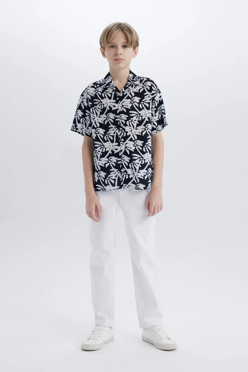 ديفاكتو Boy Oversize Polo Neck Patterned Short Sleeve Shirt