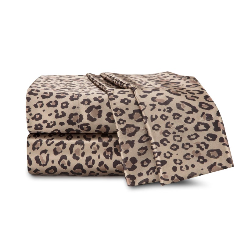 Martex Elegance 4Piece Satin Sheets Set  Full Size Leopard Print Luxury Hotel Quality Silky Soft  Smooth Great for Hair  Skin