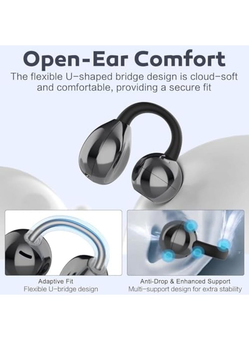 SYOSI Open Ear Earbuds, Wireless Bluetooth 5.4 Over Ear Headphones with Mic, 42H Playtime, Comfortable Air Conduction Earbuds for Sports, Running, Workouts, Glasses Wearers (Black) - Image 3