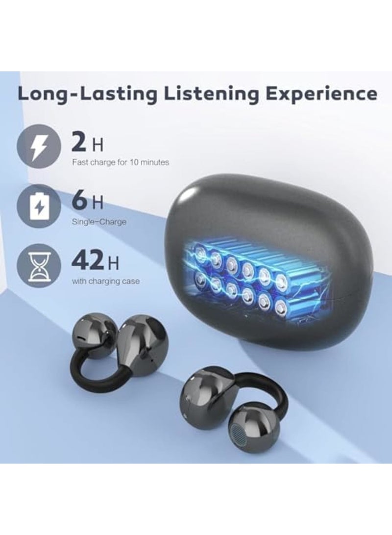 SYOSI Open Ear Earbuds, Wireless Bluetooth 5.4 Over Ear Headphones with Mic, 42H Playtime, Comfortable Air Conduction Earbuds for Sports, Running, Workouts, Glasses Wearers (Black) - Image 4