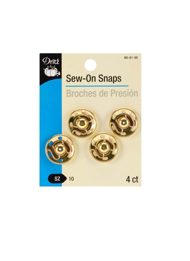 Dritz - Dritz Sew-On Snaps Gold Size 10 4pcs - Image 1
