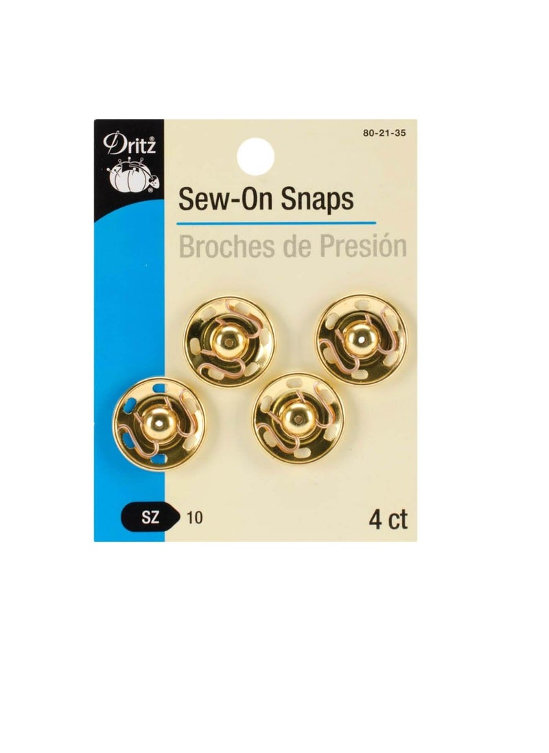 Dritz - Dritz Sew-On Snaps Gold Size 10 4pcs - Image 1