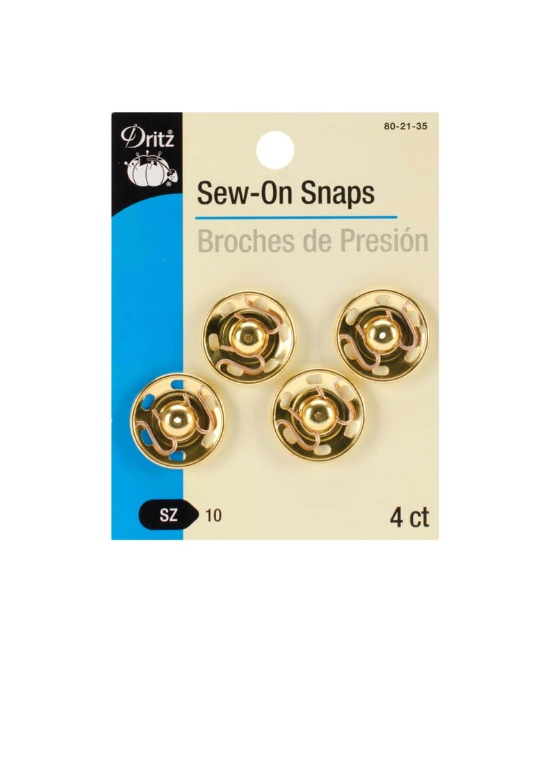 Dritz - Dritz Sew-On Snaps Gold Size 10 4pcs - Image 1