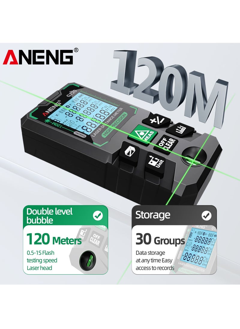 ANENG - 50M/70M/100M/120M Digital Green Laser Distance Meter with Bubble Level Handheld Green Beam Laser Measure LCD Mini Outdoor Range Finder Distance/Area/Volume/Pythagorean Measuring Tool Unit Switching - Image 1