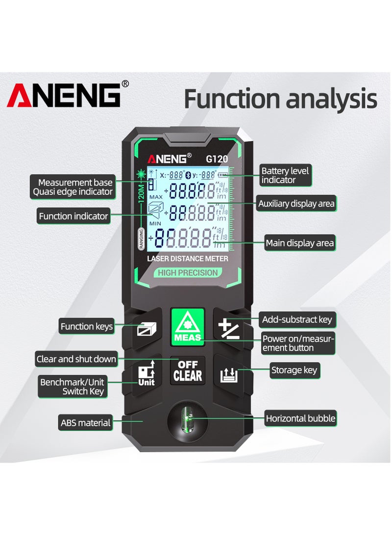 ANENG - 50M/70M/100M/120M Digital Green Laser Distance Meter with Bubble Level Handheld Green Beam Laser Measure LCD Mini Outdoor Range Finder Distance/Area/Volume/Pythagorean Measuring Tool Unit Switching - Image 1