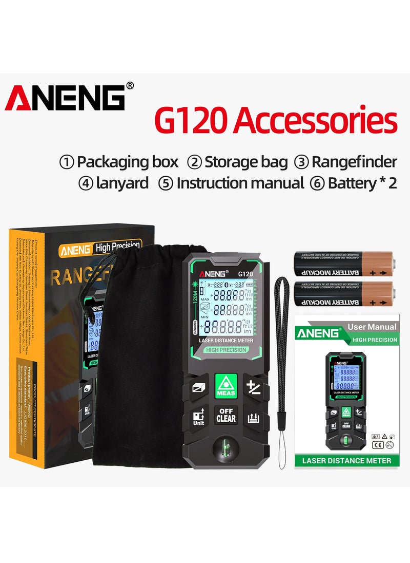 ANENG - 50M/70M/100M/120M Digital Green Laser Distance Meter with Bubble Level Handheld Green Beam Laser Measure LCD Mini Outdoor Range Finder Distance/Area/Volume/Pythagorean Measuring Tool Unit Switching - Image 1