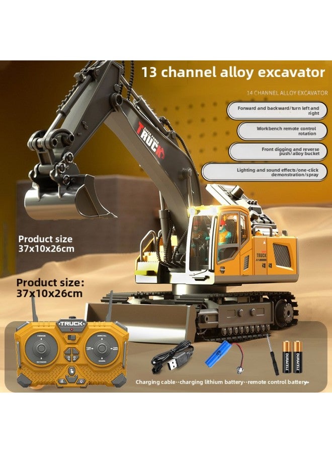 Children's Alloy Remote Control Excavator Boy Car Simulation Car Toy Electric Excavator Engineering Car Excavator Model-Color:13-way Spray Excavation 【grey】-Proportion:Three Electric Version - Image 1