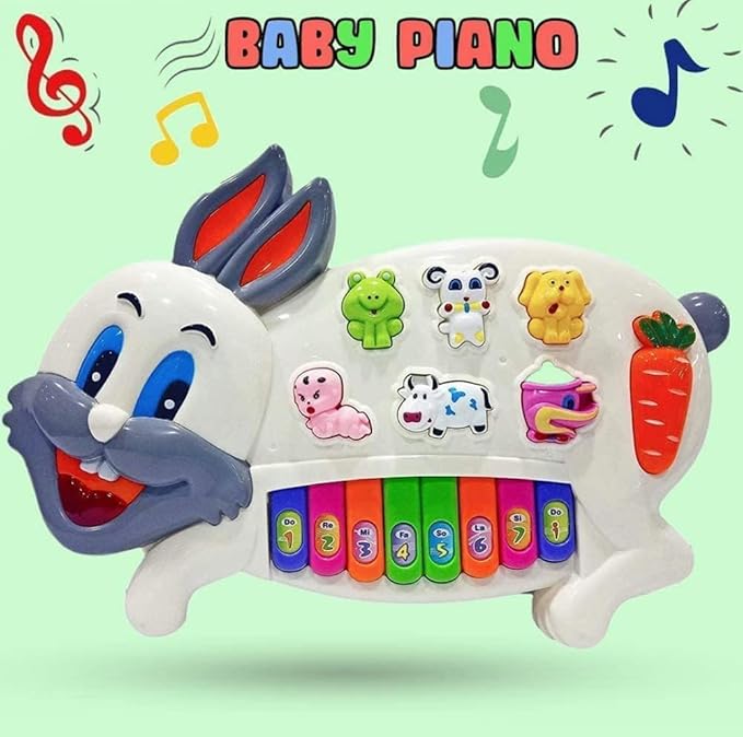 Toyporium Rabbit Musical Piano Keyboard with 3 Modes Animal Sounds, Flashing Lights & Wonderful Music Toy Game for Kids Children Multicolor - Image 5