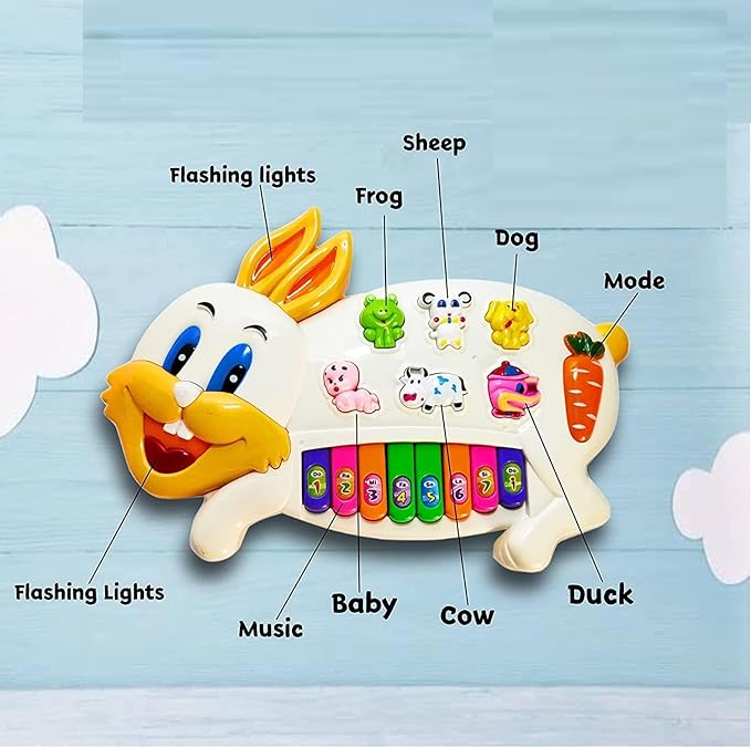 Toyporium Rabbit Musical Piano Keyboard with 3 Modes Animal Sounds, Flashing Lights & Wonderful Music Toy Game for Kids Children Multicolor - Image 3