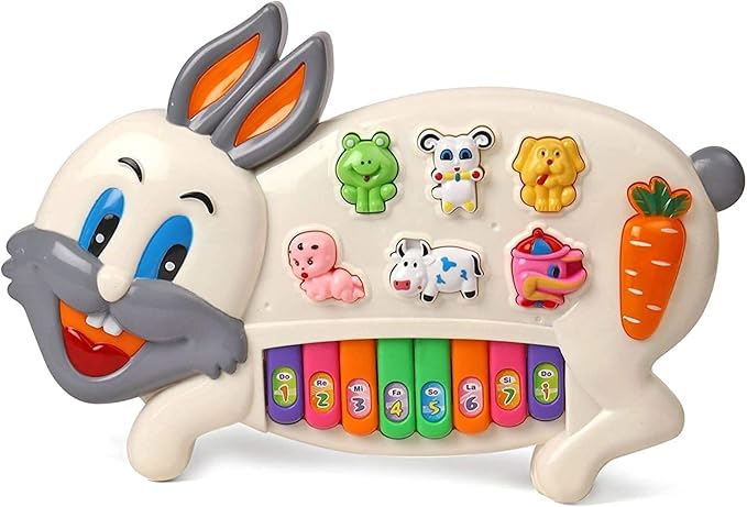 Toyporium Rabbit Musical Piano Keyboard with 3 Modes Animal Sounds, Flashing Lights & Wonderful Music Toy Game for Kids Children Multicolor - Image 1