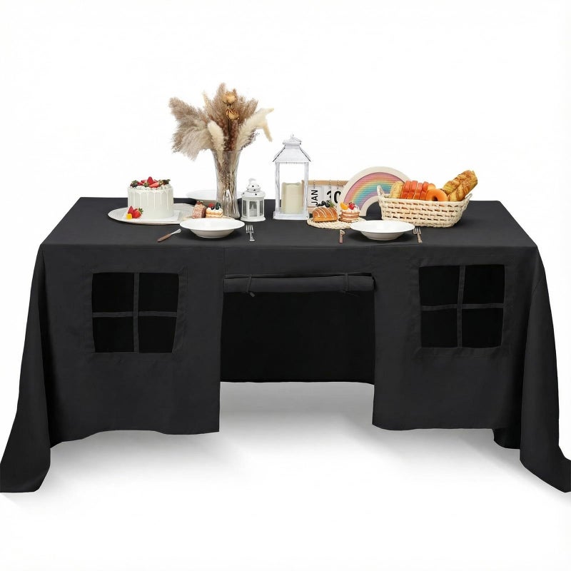 Oudain 10ft x 7.5ft Large Playhouse Table Cloth Table Fort Tent Cover Playhouse Indoor Outdoor Tablecloth for Birthday Party Playground Play Accessory(Black Colors,Dark Style) - Image 1