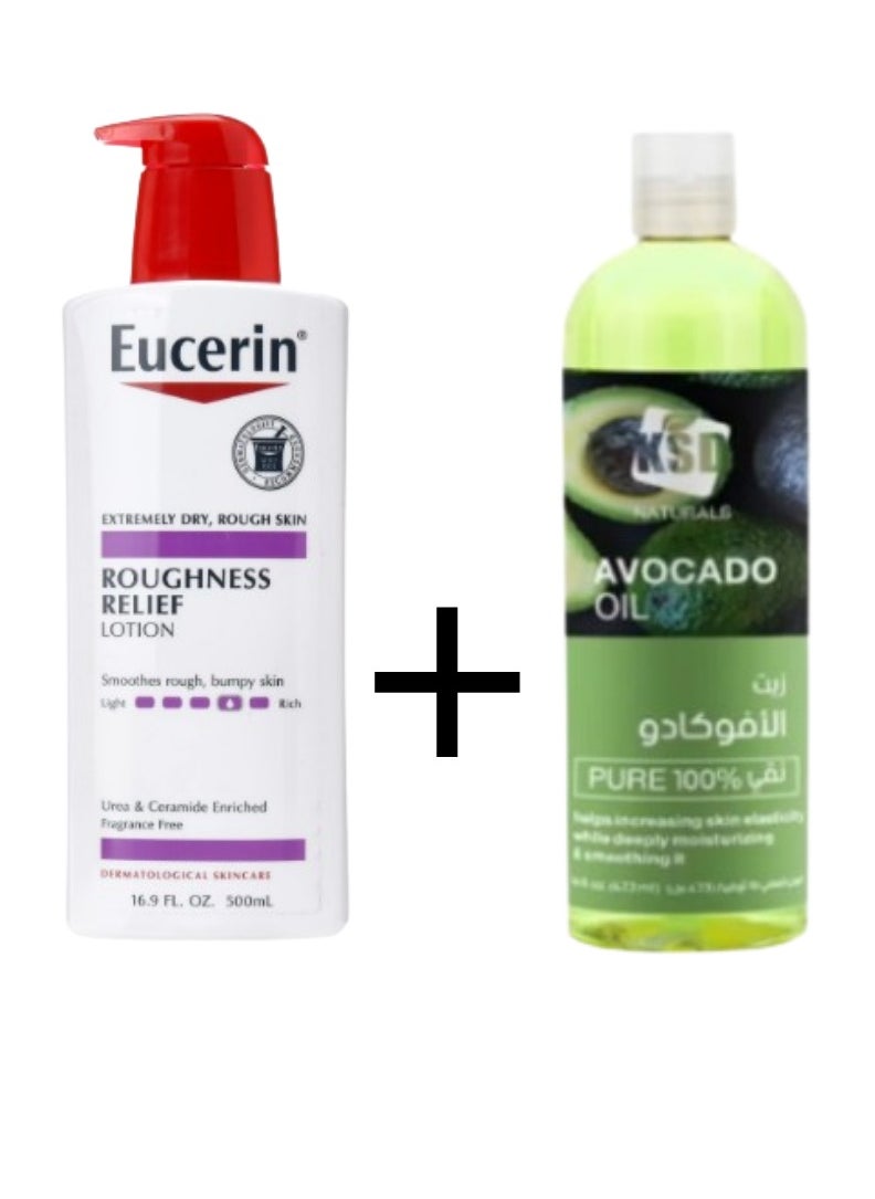 Eucerin Roughness Relief Lotion - Full Body Lotion for Extremely Dry, Rough Skin - Pump Bottle White 500ml +Natural Avocado Oil 473 ML  - Image 1