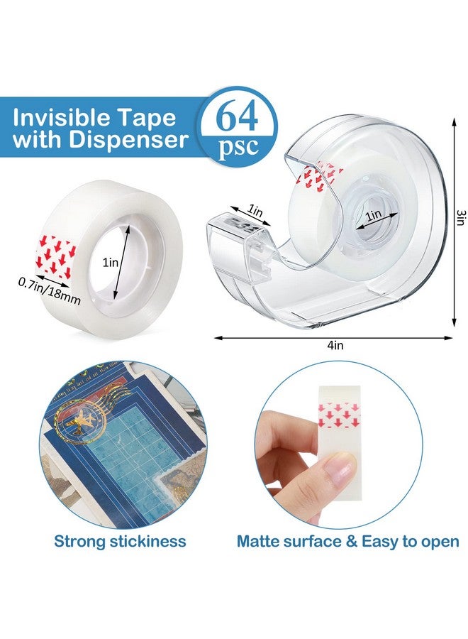 Yahenda 64 Pcs Invisible Tape and Refillable Dispensers 0.7 x 985 Inches Transparent Tape Refills Desk Tape Dispenser for Office Home School - Image 2