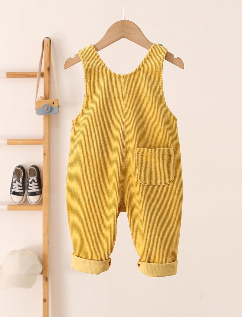 Happy Cherry Baby Boys Girls Corduroy Overalls Kids Loose Cute Sleeveless Romper Fall Winter Plain Cotton Outfit Clothes Yellow 4-5 Years 2025 - Image 2