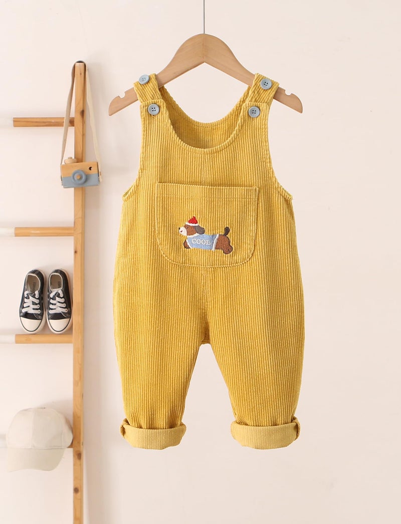 Happy Cherry Baby Boys Girls Corduroy Overalls Kids Loose Cute Sleeveless Romper Fall Winter Plain Cotton Outfit Clothes Yellow 4-5 Years 2025 - Image 3