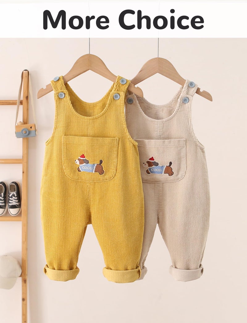 Happy Cherry Baby Boys Girls Corduroy Overalls Kids Loose Cute Sleeveless Romper Fall Winter Plain Cotton Outfit Clothes Yellow 4-5 Years 2025 - Image 5