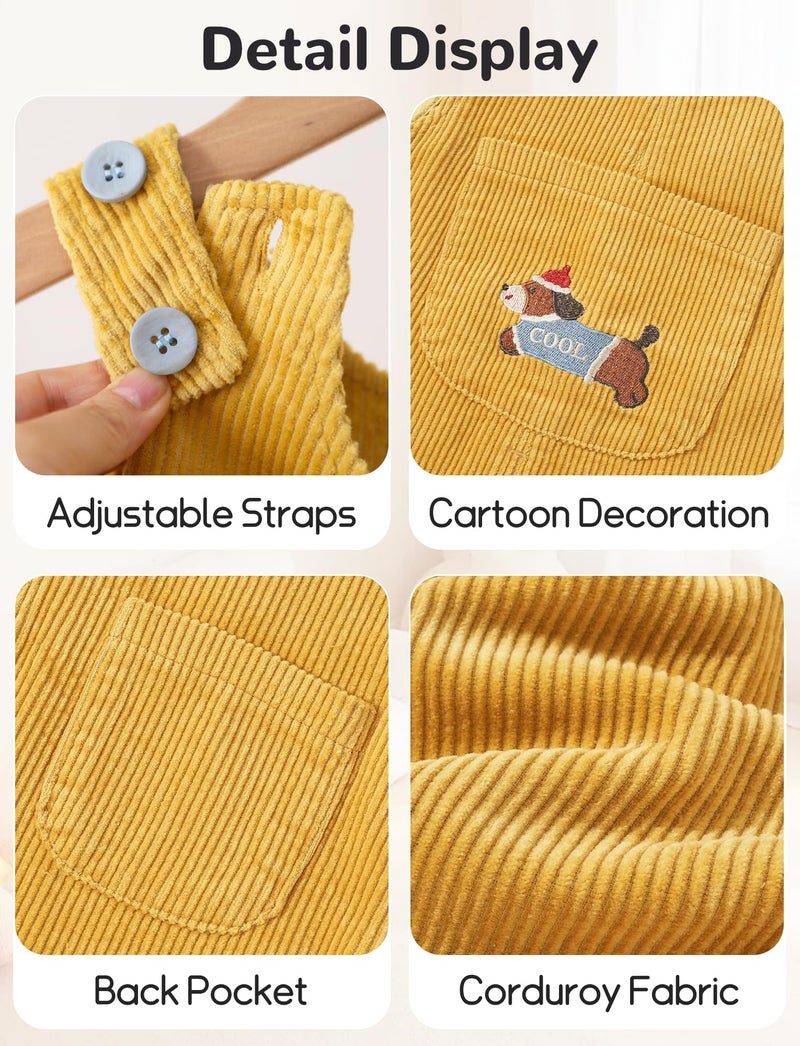 Happy Cherry Baby Boys Girls Corduroy Overalls Kids Loose Cute Sleeveless Romper Fall Winter Plain Cotton Outfit Clothes Yellow 4-5 Years 2025 - Image 4