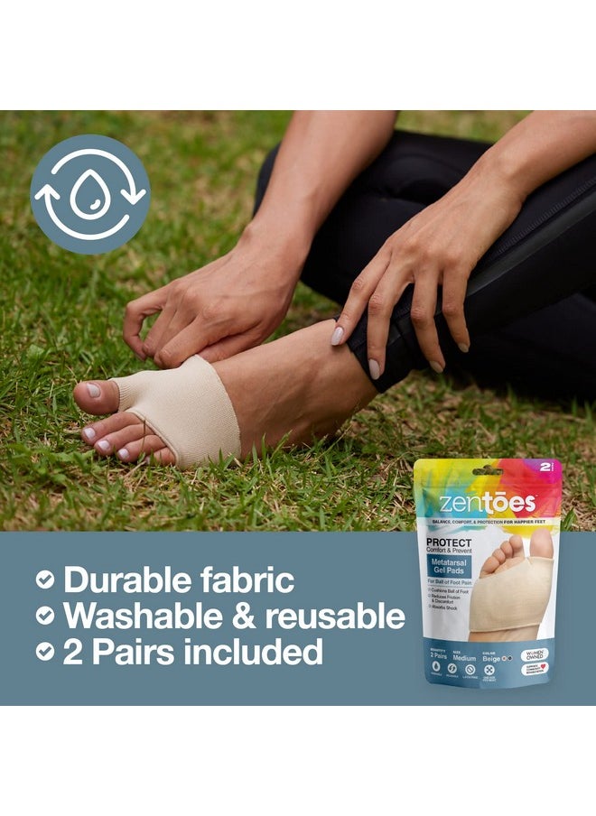 Zentoes ZenToes Metatarsal Pads for Men and Women - Ball of Foot Pain Relief Cushions for Sesamoiditis, Metatarsalgia, Morton's Neuroma - 2 Pairs Fabric Sleeves with Gel Inserts, Beige, Medium  - Image 4