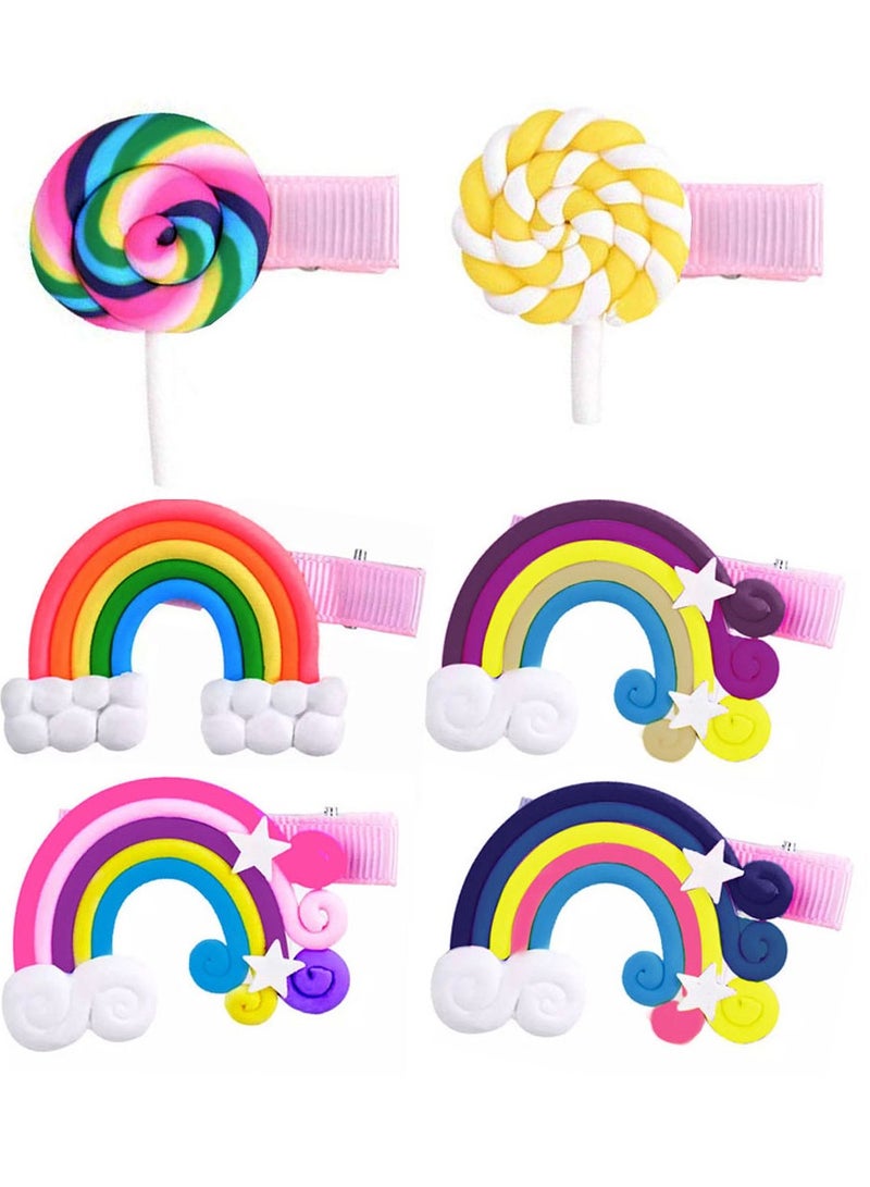 MARGOUN 6 Packs For Hair Clips Cloud Ornaments and Lollipop Colourful Flatback Polymer Hair Clips - Image 1