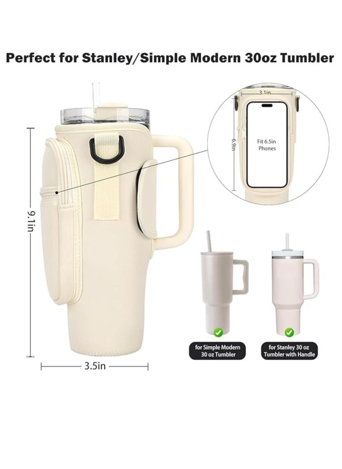 Generic Water Bottle Carrier Bag for Stanley 40oz Tumbler, Water Bottle Holder with Pouch and Adjustable Strap, Sleeve Accessories with Pocket for 40oz Cup (White)  - Image 2