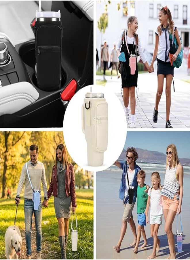 Generic Water Bottle Carrier Bag for Stanley 40oz Tumbler, Water Bottle Holder with Pouch and Adjustable Strap, Sleeve Accessories with Pocket for 40oz Cup (White)  - Image 5