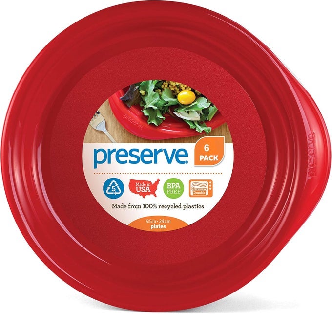 EVERYDAY BPA FREE DINNER PLATES MADE FROM RECYCLED PLASTIC SET OF 6 PEPPER RED