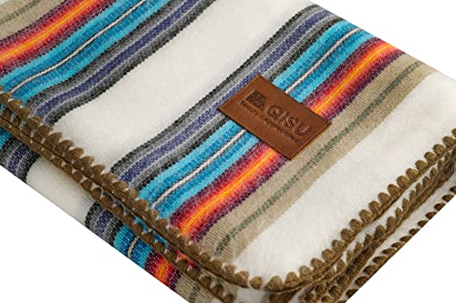 QISU Alpaca Wool Blanket Throw | Large, Beautiful, Warm, Variegated | 85 x 65 inches | Ultra-Soft, Hypoallergenic and Breathable | Non-Itchy or Scratchy Fabric (White Blue Variegated) - Image 2
