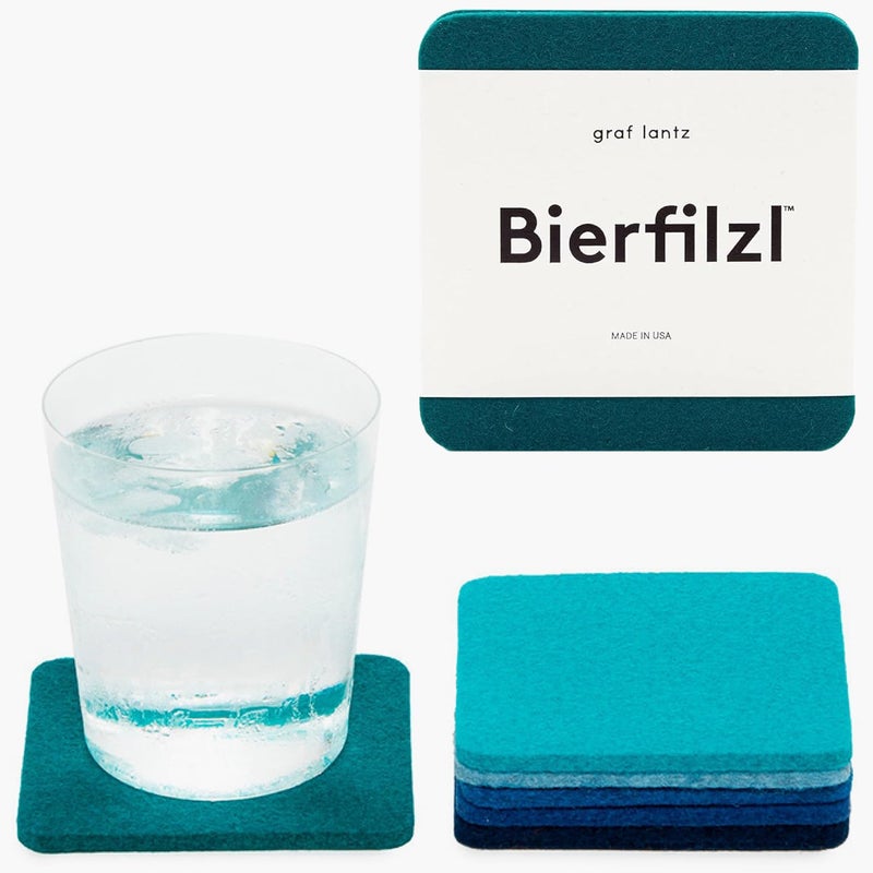 Graf Lantz  Bierfilzl Felt Coasters  Square  100 Merino Wool  Moisture Wicking  Heat Resistant  Sustainable  Absorbent  Home Decor  Housewarming Gift  6 Coaster Set  4 x 4 x 5 mm  Ocean