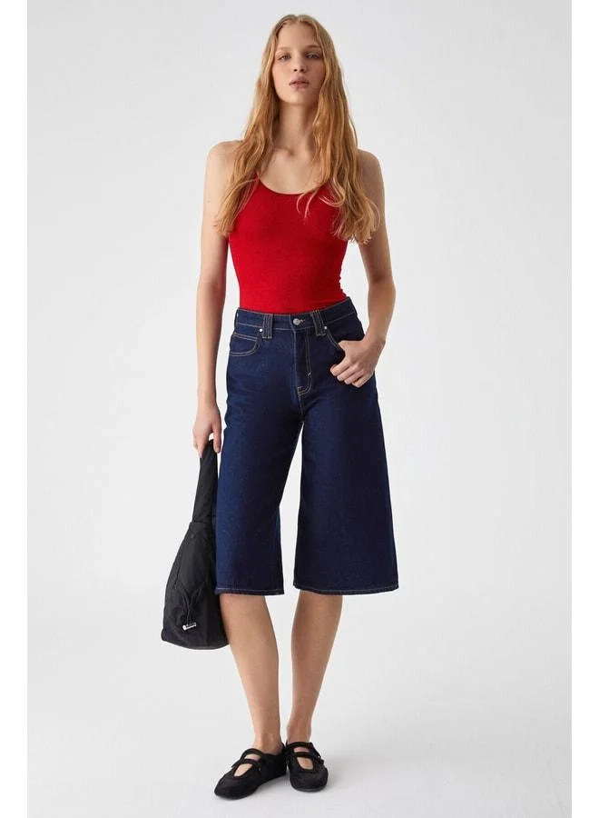 GRIMELANGE Chıles Women's Slim Fit Round Neck Sleeveless Snap Red Blouse