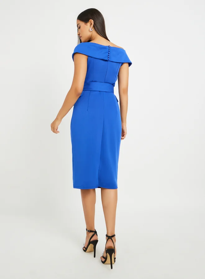 Styli Belted Peplum Midi Dress
