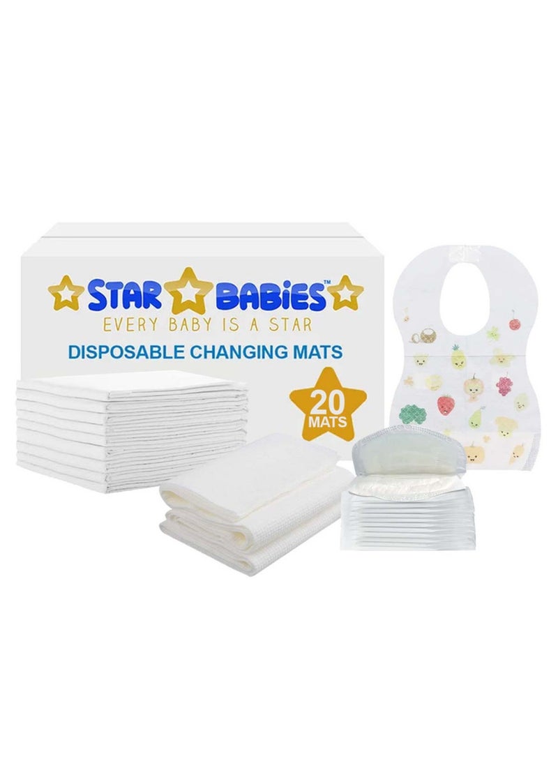 STAR BABiES حزمة كومبوز حصائر تغيير قابلة للاستخدام لمرة واحدة 45 × 60 سم 20 قطعة، مآزر 20 قطعة، وسادات صدر 20 قطعة، مناشف قابلة للاستخدام لمرة واحدة 3 قطع - بيضاء - Image 1