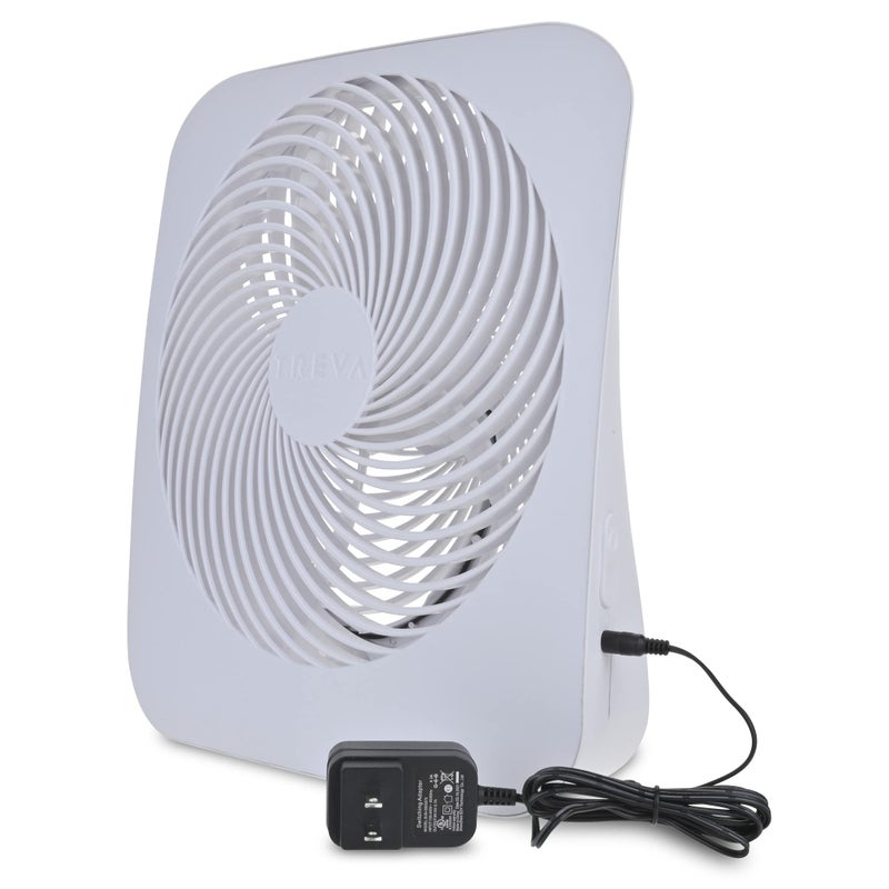 Treva 10-Inch Portable Fan, Powered by Battery and/or AC Adapter - Desk Fan Air Circulating with 2 Cooling Speeds for Personal and Travel Use (White) - Image 2