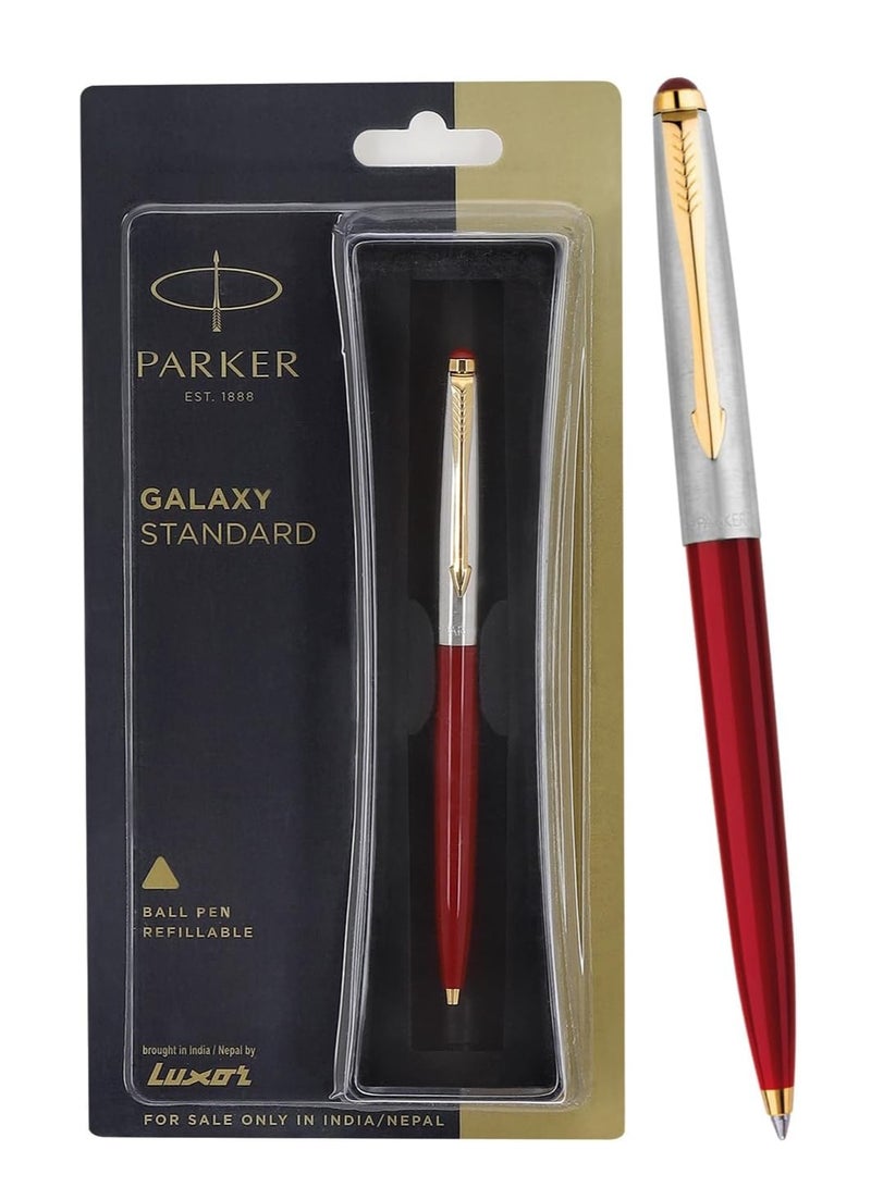 PARKER Parker Galaxy Stainless Steel Gold Trim Ball Pen - Red Body - Image 1