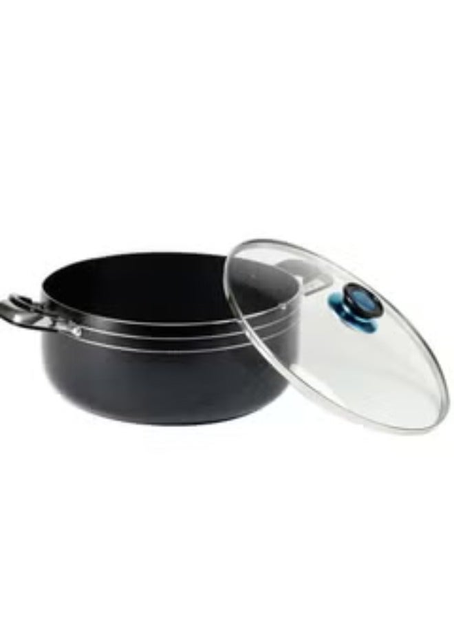 KAWASHI Aluminium Dutch Oven Cooking With Glass Lid Black/Sliver 28CM  - Image 1