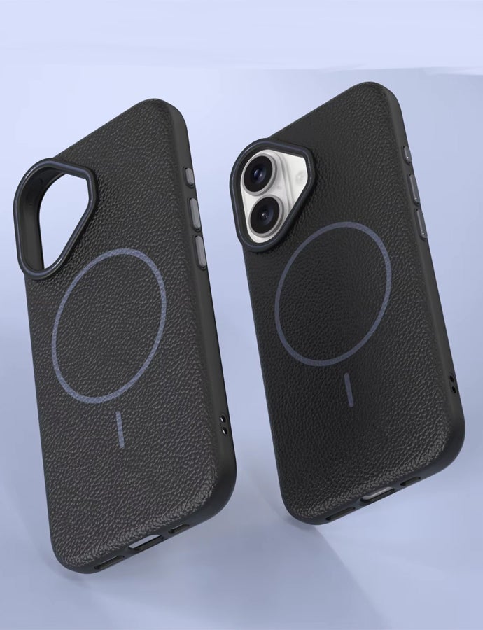 Magsafe Phone Case For iPhone 16 With High Quality Rubber Frame And Slim Lychee Pattern Leather Case with Camera Lens Protection Shockproof Cover And support wireless Charging Leather Cover for iPhone 16 - Black - Image 4