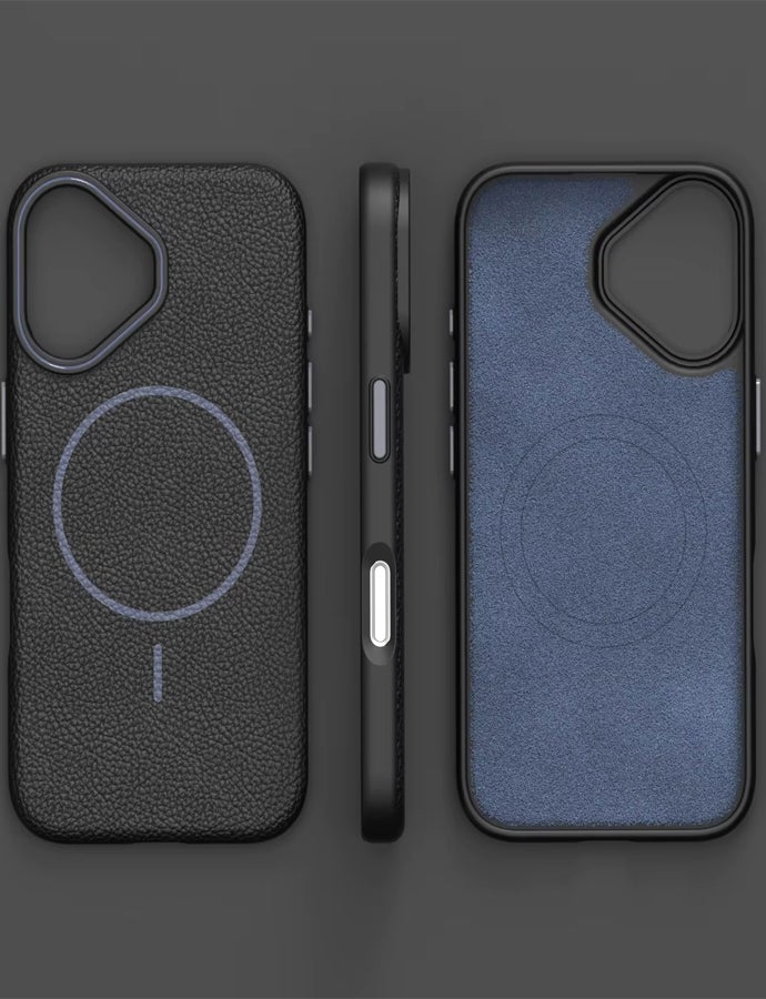 Magsafe Phone Case For iPhone 16 With High Quality Rubber Frame And Slim Lychee Pattern Leather Case with Camera Lens Protection Shockproof Cover And support wireless Charging Leather Cover for iPhone 16 - Black - Image 2