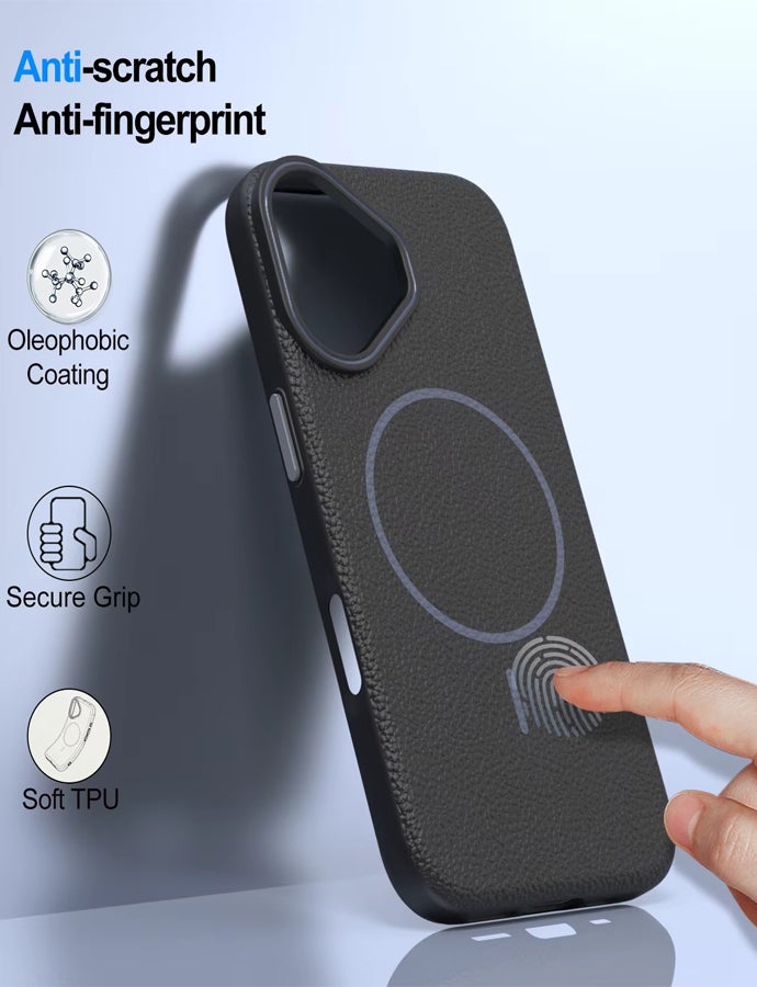 Magsafe Phone Case For iPhone 16 With High Quality Rubber Frame And Slim Lychee Pattern Leather Case with Camera Lens Protection Shockproof Cover And support wireless Charging Leather Cover for iPhone 16 - Black - Image 5