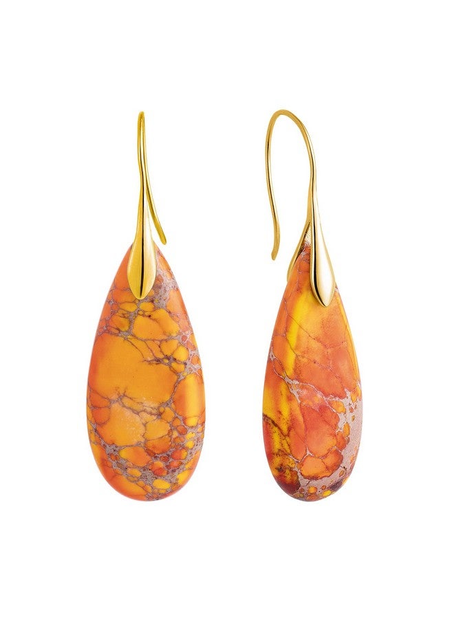 SELOVO Orange Teardrop Stone Dangle Drop Fishhook Earrings Gold Tone - Image 1