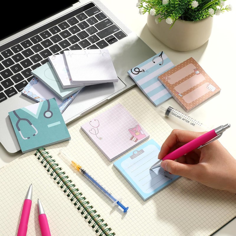 Saypacck 9 Pcs Aesthetic Sticky Notes Cute Pastel Self Stick Notepads Easy to Post Desk Supplies for Home Office Decor School Accessories Women Birthday Coworker Gifts(Doctor) - Image 5
