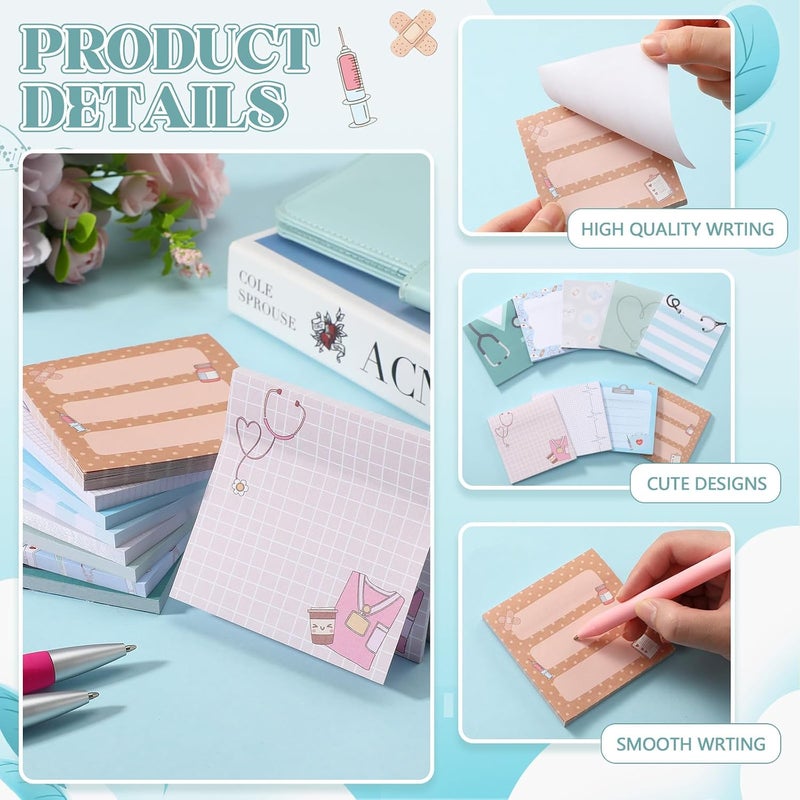 Saypacck 9 Pcs Aesthetic Sticky Notes Cute Pastel Self Stick Notepads Easy to Post Desk Supplies for Home Office Decor School Accessories Women Birthday Coworker Gifts(Doctor) - Image 3