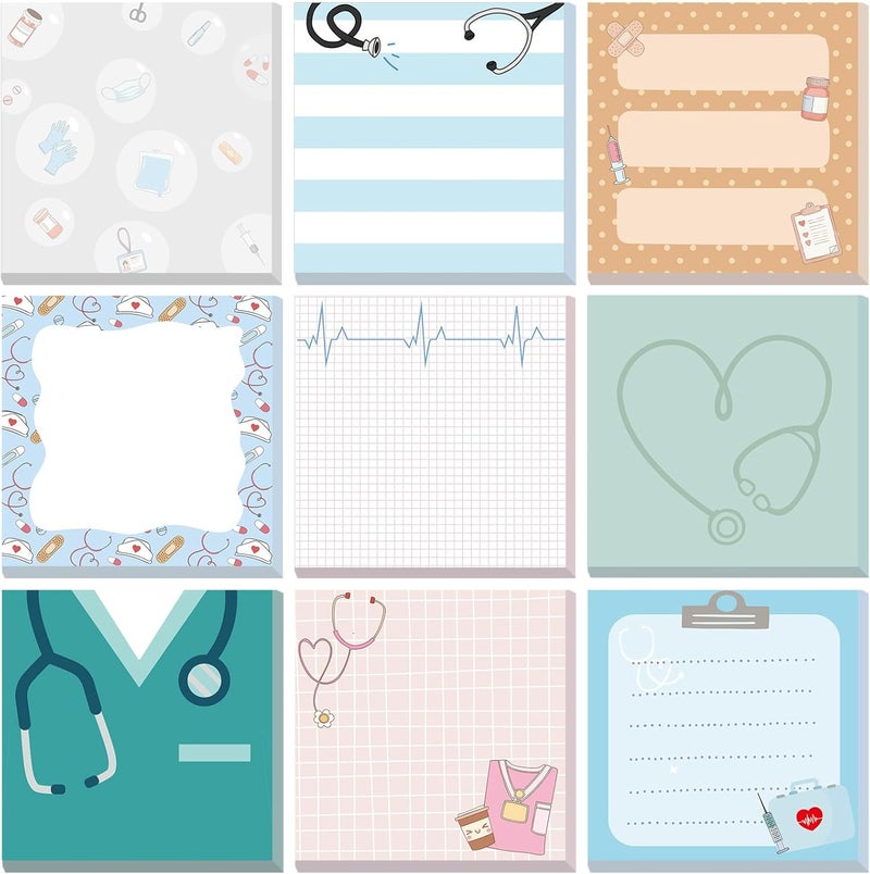 Saypacck 9 Pcs Aesthetic Sticky Notes Cute Pastel Self Stick Notepads Easy to Post Desk Supplies for Home Office Decor School Accessories Women Birthday Coworker Gifts(Doctor) - Image 1